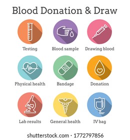 Blood Testing And Work Icon Set With Syringe, Donation, And Blood Sample Ideas