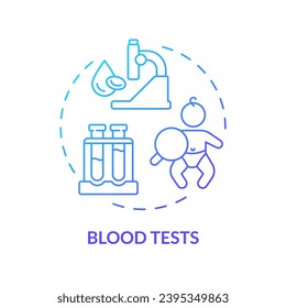 La sangre prueba el icono del concepto de gradiente azul. Salud general. Investigación de laboratorio. Atención de salud infantil. Paciente pediátrico. Ilustración de línea delgada de idea abstracta del centro de diagnóstico. Esquema aislado