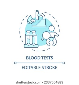 Blood tests turquoise concept icon. Overall health. Laboratory research. Child healthcare. Diagnostic center abstract idea thin line illustration. Isolated outline drawing. Editable stroke