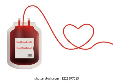 Blood Transfusion Bag With Heart Shaped Tube, Vector Poster Design, Isolated On White