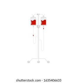 Blood transfusion container is mounted on a metal rack. Medical equipment for saving a persons life, vector illustration. Blood donation day concept