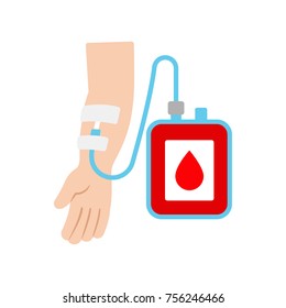 blood transfusion. hand and blood container