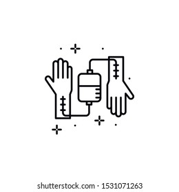 Blood transfusion, hands icon. Element of Blood Donation icon. Thin line icon