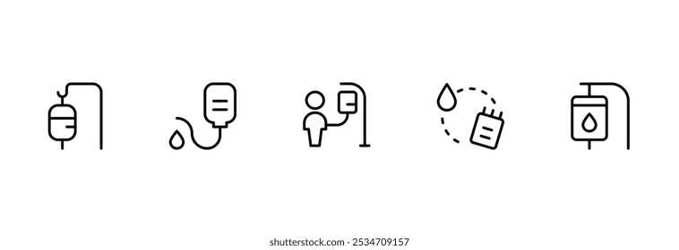 Ícone de transfusão de sangue, ícone de doação de sangue projeto de conjunto vetorial com curso editável. Linha, sólido, linha plana, estilo fino e adequado para página da Web, aplicativo móvel, UI, design UX.