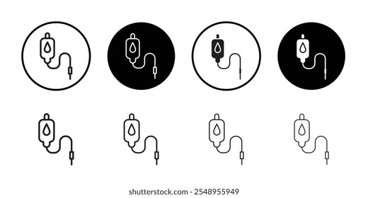 Conjunto de símbolos de línea plana de icono de transfusión de sangre.