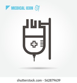 Blood transfusion saline bag vector on white bakcground
