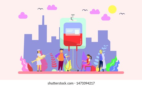 Blood transfution illustration concept, Suitable for landing page, ui, web, App intro card, editorial, flyer, and banner.