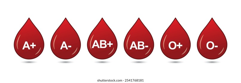Tipo de sangre Todo diseño de Vector de gotas aislado fondo blanco