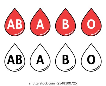 Ícones de tipo de sangue isolados no fundo transparente, Ícone de contorno de conceito de doação de sangue, Drops of blood vetor illation.