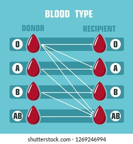 Blood type. Set of Vector medical icon Blood types. Illustration of blood types of donor in flat style.
