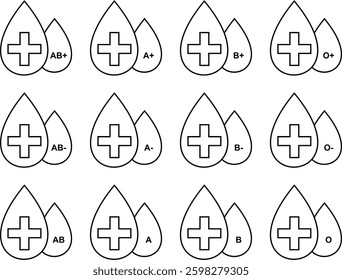 Blood types Compatibility. Blood donation, ABO Blood groups. Four blood types, A,B, AB and O groups with rhesus. Icon design vector symbol illustration.