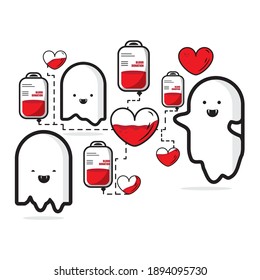 blood types and heart with ghost for donations