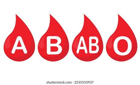  Blood types vector illustration Red drop of blood with letter A, B, AB, 0.