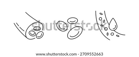 Blood vessel line icons set. Human artery and vein symbol. Blood hemoglobin sign. Healthy heart system control. Healthy vessel icon. Vector illustration isolated on white background.
