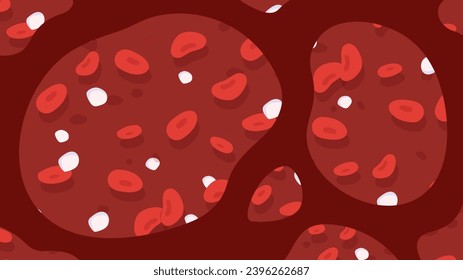 Blood in vessels concept. Structure of cells. Anatomy and biology. Part of circulatory systems. Leukocytes and red blood cells in veins and arteries. Cartoon flat vector illustration