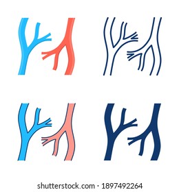 Blood Vessels Icon Set In Flat And Line Style. Artery And Vein Symbol. Part Of Human Circulatory System. Vector Illustration.