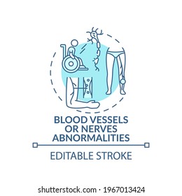 Blood vessels and nerves abnormalities concept icon. Amputation idea thin line illustration. Congenital abnormality. Long-term complication. Vector isolated outline RGB color drawing. Editable stroke