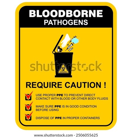 Bloodborne pathogens, require caution, sign vector