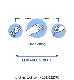 Bloodletting Concept Icon. Therapeutic Phlebotomy Idea Thin Line Illustration. Withdrawal Of Blood. Leeching. Leech Therapy. Hirudotherapy. Vector Isolated Outline RGB Color Drawing. Editable Stroke