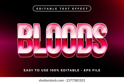 Bloods editable efecto de texto simulación de uso para logotipo y marca comercial, plantilla de tipografía 3d