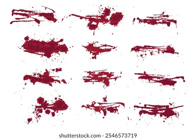 Bloodstain set of drip splatter background set. Vector paint blood splash design set