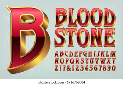 Bloodstone is a vintage style alphabet with historical or Goth overtones. Good for wizardry, swordplay, knights, medieval sorcery themes, game logos, etc.