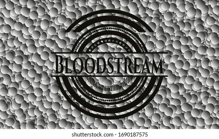 emblema oscuro de la corriente de sangre con fondo de burbujas. Retro. Ilustración vectorial. Detallado.