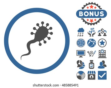 Bloodsucker icon with bonus design elements. Vector illustration style is flat iconic bicolor symbols, cobalt and gray colors, white background.