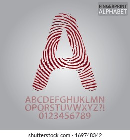 Bloody Fingerprint Alphabet and Numbers Vector