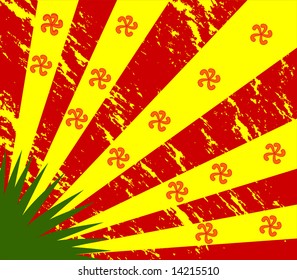 Bloody flag with flower and grass