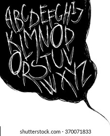 Bloody ghost's hand written vector font with gothic cloudy speech bubble