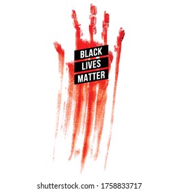 Bloody Hand, Design Concept For Stand Against Racial Injustice. Protest Banner About The Human Rights Of Black People. Logo, Poster Or Sticker Against Racism And Police Abuse