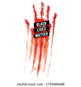 Bloody Hand, Design Concept For Stand Against Racial Injustice. Protest Banner About The Human Rights Of Black People. Logo, Poster Or Sticker Against Racism And Police Abuse On White