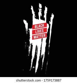 Bloody Hand, Design Concept For Stand Against Racial Injustice. Protest Banner About The Human Rights Of Black People. Logo, Poster Or Sticker Against Racism And Police Abuse On Black Background