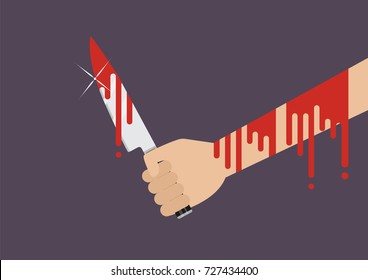 Bloody Hand Holding A Knife. Flat Style Vector Illustration