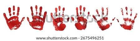 Bloody hand print silhouettes set. Grunge red handprint isolated