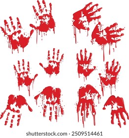 bloody hand print vector set