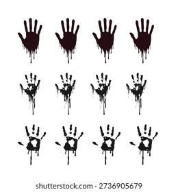 Bloody Handprint Vector Set, Horror Blood Hand Silhouettes, Scary Grunge Hand Marks Illustration