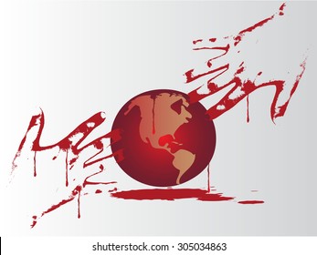 Bloody hands with pollution world problem