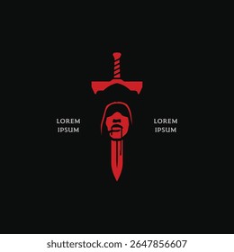 Homem encapuzado sangrento com design de logotipo de espada. Battered cavaleiro guerreiro símbolo ícone logotipo ilustração vetor