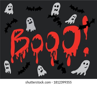 bloody inscription and ghosts with bats