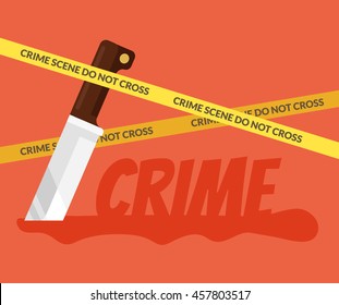 Bloody Knife. Crime Scene.  Vector Flat Cartoon Illustration