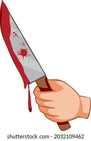 Bloody knife with hand on white background illustration