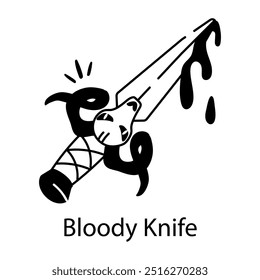 Bloody knife icon in doodle style 