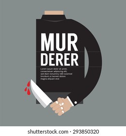 Bloody Knife In Murderer's Hand Vector Illustration