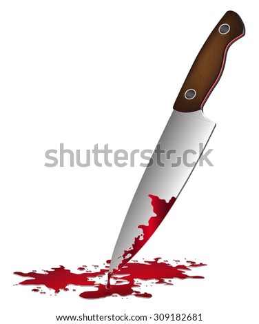 bloody knife vector, murder weapon. realistic Knife with blood.  illustration isolated on white background