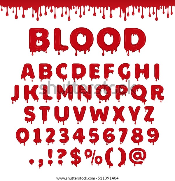 血腥的拉丁字母 Abc 带有血滴或红色液体的矢量字体 在万圣节恐怖风格的湿数字和字母符号 可怕的文字隔离在白色背景 库存矢量图 免版税