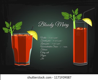 Bloody Mary alcohol cocktail vector set