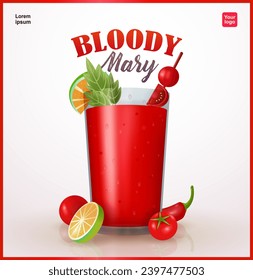 Bloody Mary with celery, lime, chili and tomato. 3d vector, suitable for events, and business