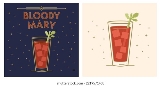 Bloody Mary - cocktail art deco illustration icon